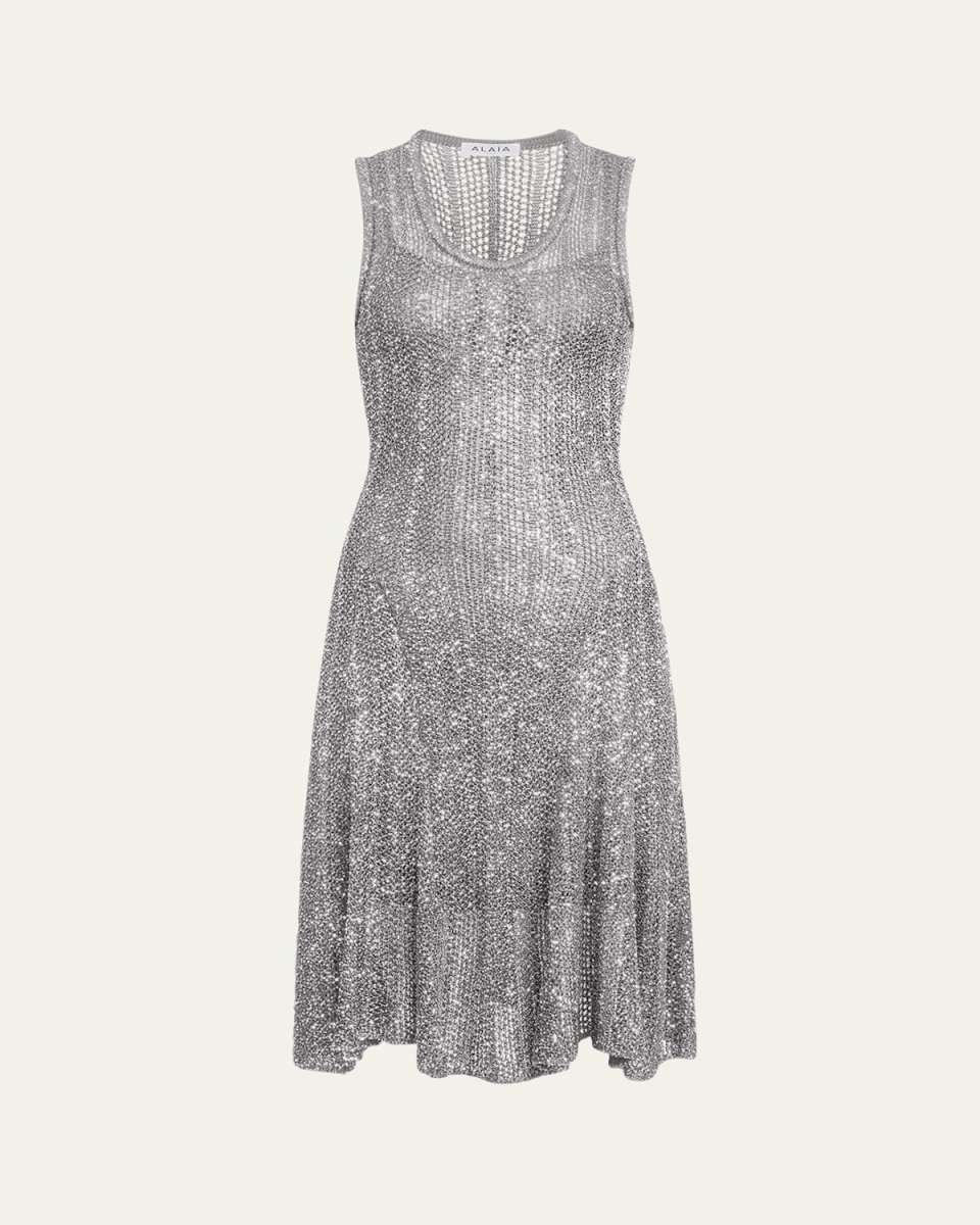 Sequined Fit-Flare Knit Mini Dress